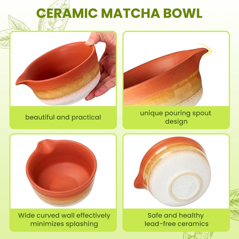 GBBG Matcha Whisk Set, Ceramic Matcha Kit Desert Style, Matcha Whisk and Bowl, Bamboo Scoop and Rest, Sifter and Tea Towel, 7 Pcs Gifts for Matcha Lover - Matte Soil - Image 4